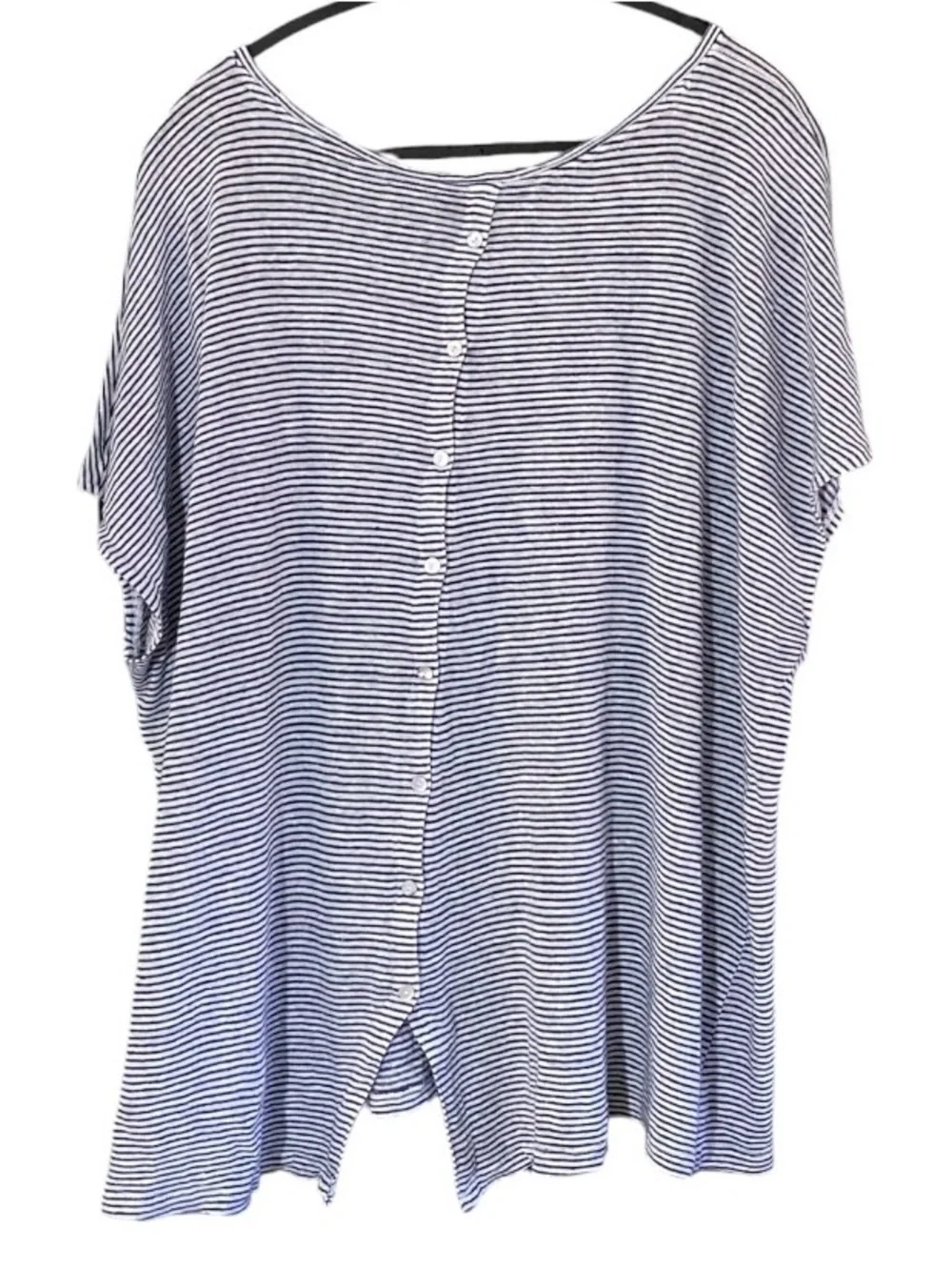 Tahari 100% Linen Striped Tunic Blouse Sz 3X Stretchy Coastal Beachy Nautical